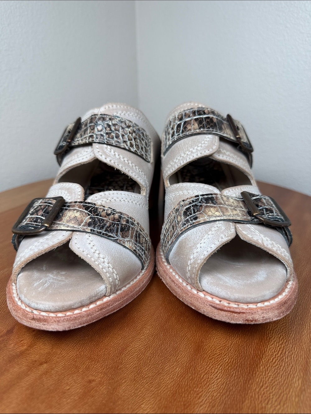 Freebird by Steven Caprice Leather Double Buckle Mule Sandals Block Heel Size 8 - Picture 3 of 16